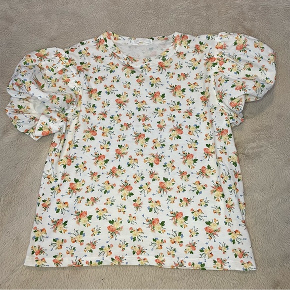 zara puff sleeve floral t-shirt - Picture 1 of 3